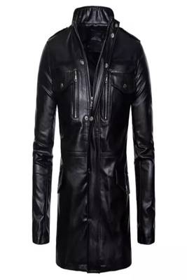 Men's shine  black lambskin leather coat 2 envelope zipper pocket & snap button detail 3
