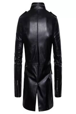 Men's shine  black lambskin leather coat 2 envelope zipper pocket & snap button detail 4