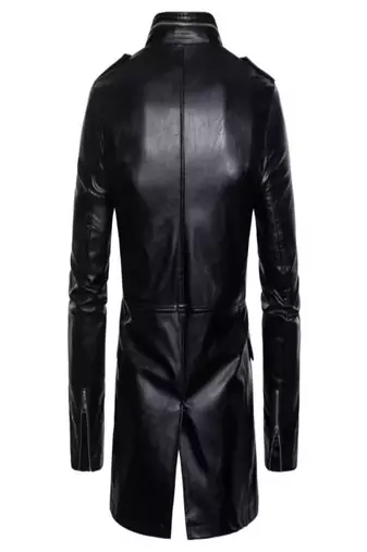 Men's shine  black lambskin leather coat 2 envelope zipper pocket & snap button detail