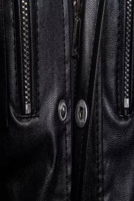 Men's shine  black lambskin leather coat 2 envelope zipper pocket & snap button detail 5