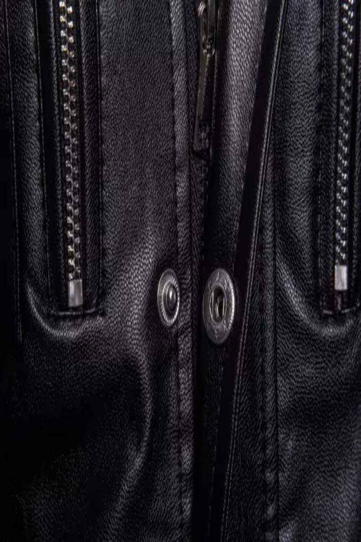 Men's shine  black lambskin leather coat 2 envelope zipper pocket & snap button detail
