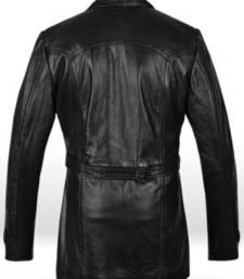 Men's shine  black lambskin leather coat 2 envelope zipper pocket &  button detail
