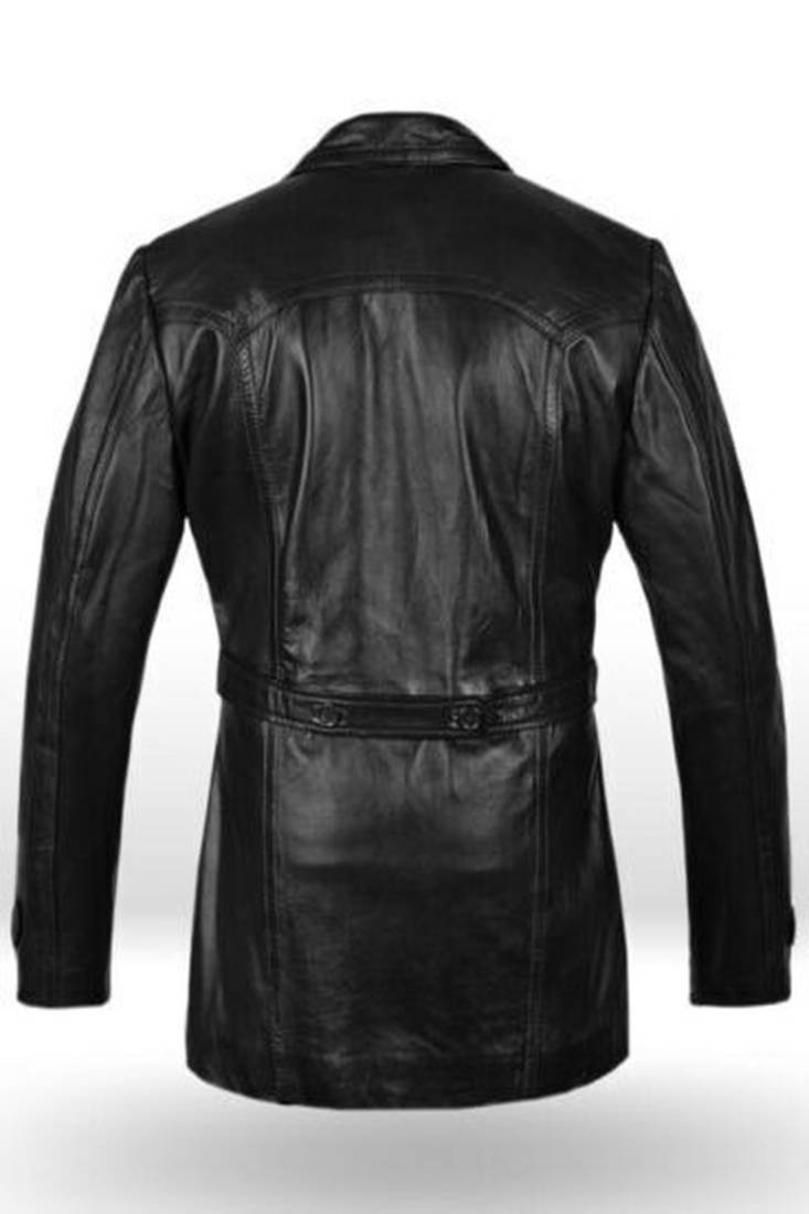 Men's shine  black lambskin leather coat 2 envelope zipper pocket &  button detail