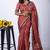 maroon zari woven stripes printed cotton silk,silk blend saree with unstitched blouse piece