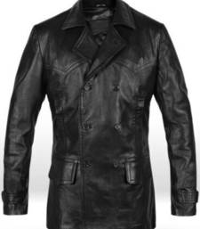 Men's shine  black lambskin leather coat 2 envelope zipper pocket &  button detail