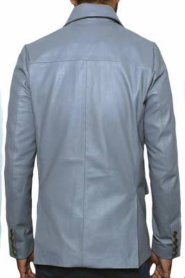 Men's blue lambskin leather coat blazer 2 envelope pocket &   button detail 2