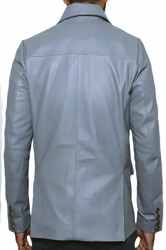 Men's blue lambskin leather coat blazer 2 envelope pocket &   button detail