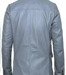 Men's blue lambskin leather coat blazer 2 envelope pocket &   button detail