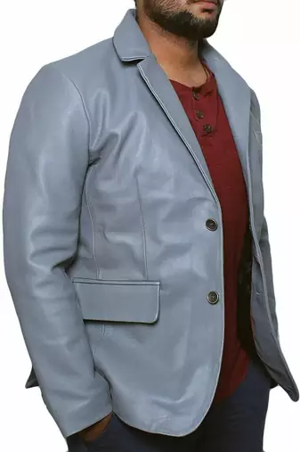 Men's blue lambskin leather coat blazer 2 envelope pocket &   button detail