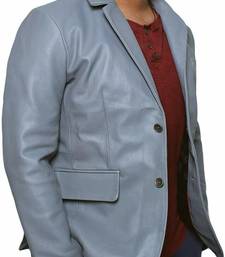 Men's blue lambskin leather coat blazer 2 envelope pocket &   button detail