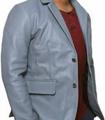 Men's blue lambskin leather coat blazer 2 envelope pocket &   button detail