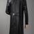 Men's black  lambskin leather long tranch coat & notched lapel collar & sleeve straps detail