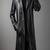 Men's black  lambskin leather long tranch coat & notched lapel collar & sleeve straps detail