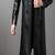 Men's black  lambskin leather long tranch coat & notched lapel collar & sleeve straps detail
