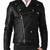Men's black lambskin leather jacket multiple zipper & waist belt style