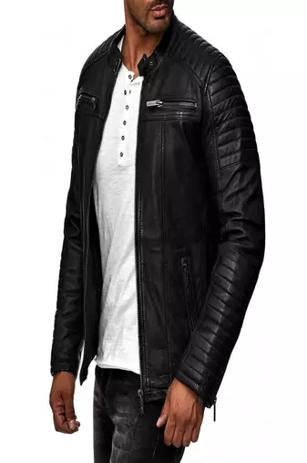 Men's black  lambskin leather jacket-quilted hand  & 2 pocket zipper