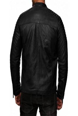 Men's black  lambskin leather jacket-quilted hand  & 2 pocket zipper 2