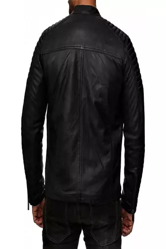 Men's black  lambskin leather jacket-quilted hand  & 2 pocket zipper