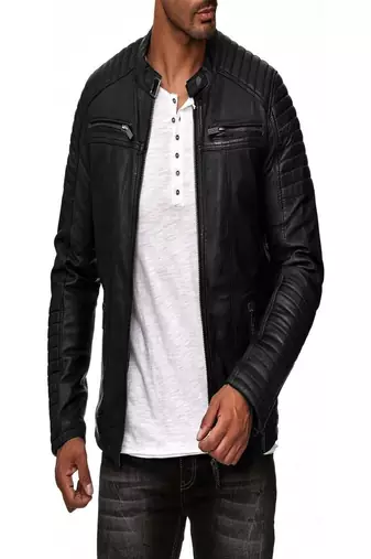 Men's black  lambskin leather jacket-quilted hand  & 2 pocket zipper