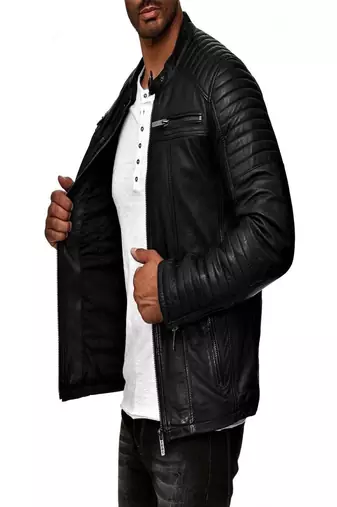 Men's black  lambskin leather jacket-quilted hand  & 2 pocket zipper