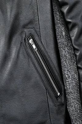 Men's black  lambskin leather jacket-straight zipper & café racer colar style 2