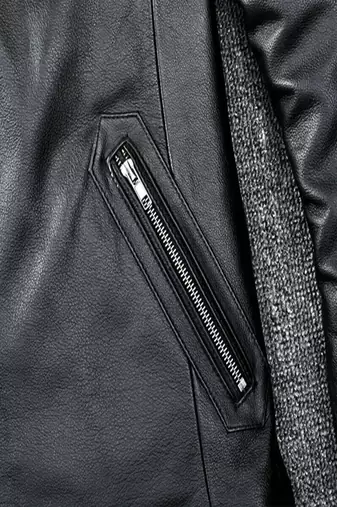 Men's black  lambskin leather jacket-straight zipper & café racer colar style