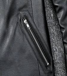 Men's black  lambskin leather jacket-straight zipper & café racer colar style