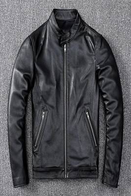 Men's black  lambskin leather jacket-straight zipper & café racer colar style 1