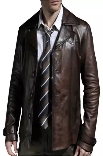 Men's brown antique lambskin leather jacket-4 button & yoke stitching style