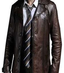 Men's brown antique lambskin leather jacket-4 button & yoke stitching style