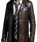 Men's brown antique lambskin leather jacket-4 button & yoke stitching style