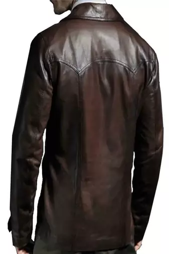 Men's brown antique lambskin leather jacket-4 button & yoke stitching style