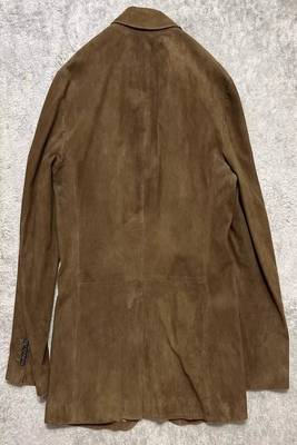 Men's brown suede  lambskin leather blazer & notched lapel collar &  flap pocket detail 2