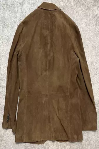 Men's brown suede  lambskin leather blazer & notched lapel collar &  flap pocket detail