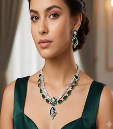 emerald green bridal jewellery set, silver crystal necklace earrings, tear drop wedding prom statement
