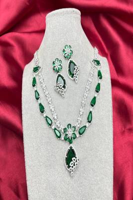 emerald green bridal jewellery set, silver crystal necklace earrings, tear drop wedding prom statement 2