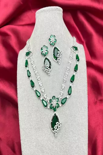 emerald green bridal jewellery set, silver crystal necklace earrings, tear drop wedding prom statement