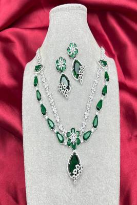 emerald green bridal jewellery set, silver crystal necklace earrings, tear drop wedding prom statement 3