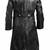 Men's black  lambskin leather long tranch coat & notched lapel collar & button  detail