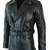 Men's  black lambskin leather coat-multiple zipper & waist belt style