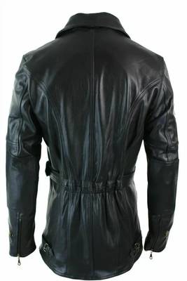Men's  black lambskin leather coat-multiple zipper & waist belt style 2