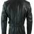 Men's  black lambskin leather coat-multiple zipper & waist belt style