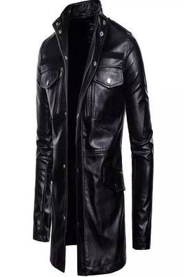 Men's  black lambskin leather coat 4 envelope pocket & snap button style 1