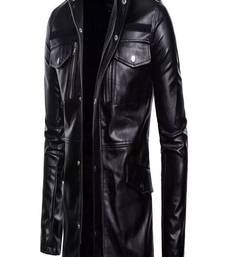 Men's  black lambskin leather coat 4 envelope pocket & snap button style