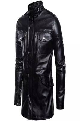 Men's  black lambskin leather coat 4 envelope pocket & snap button style 2