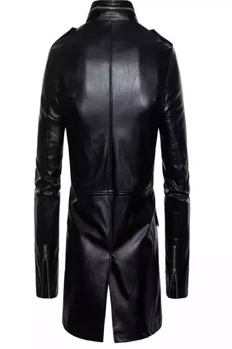 Men's  black lambskin leather coat 4 envelope pocket & snap button style