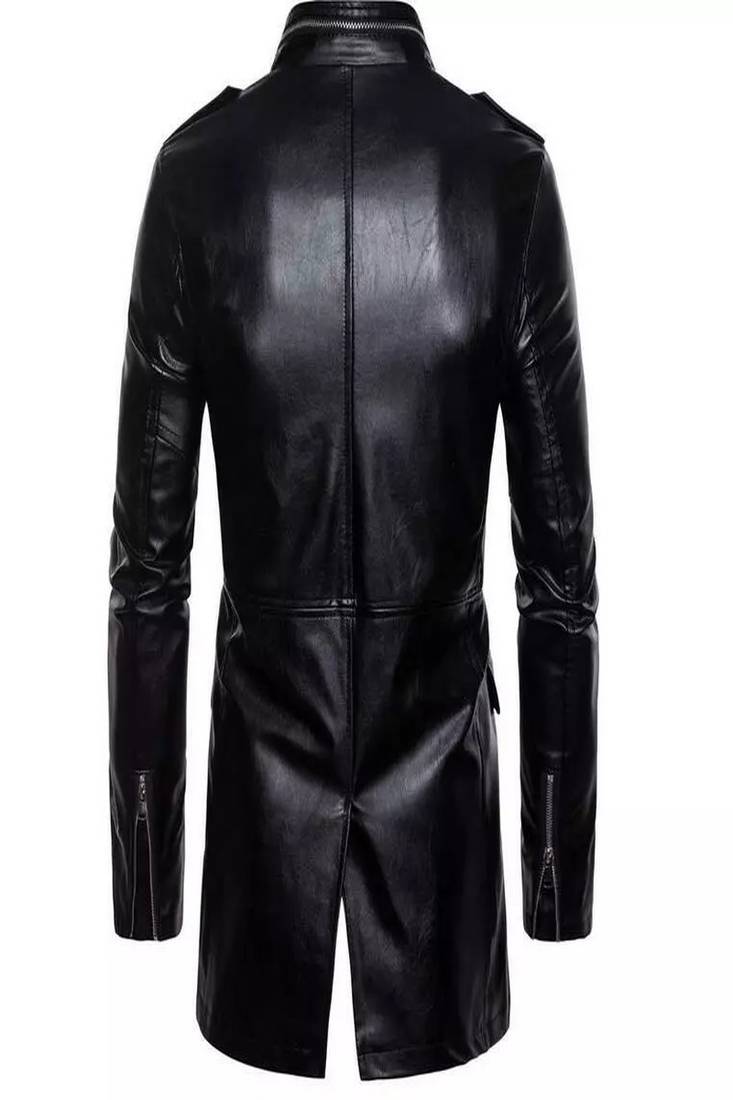 Men's  black lambskin leather coat 4 envelope pocket & snap button style
