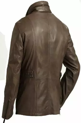 Men's  brown lambskin leather coat 4 envelope pocket & snap button style