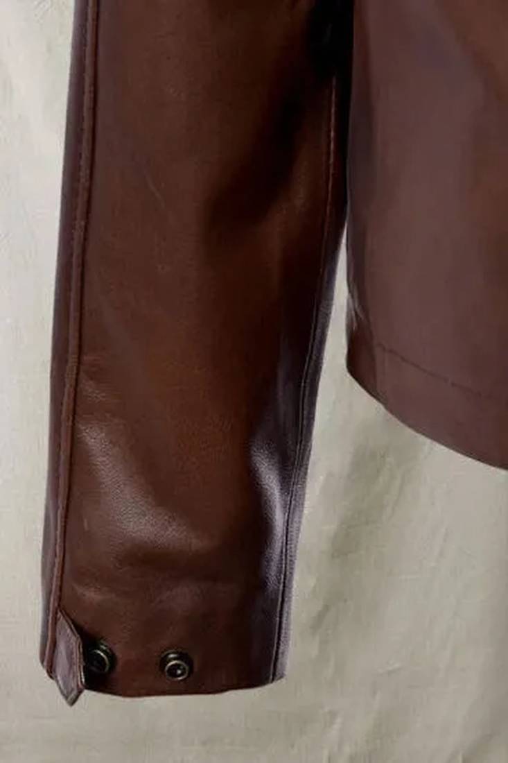 Men's  brown lambskin leather coat 4 envelope pocket & snap button style