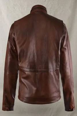 Men's  brown lambskin leather coat 4 envelope pocket & snap button style 3